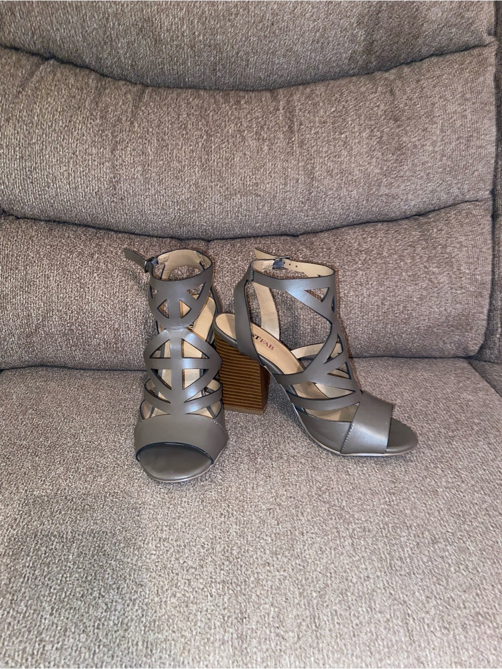 JustFab Gray Cutout Strappy Block Heel Sandals